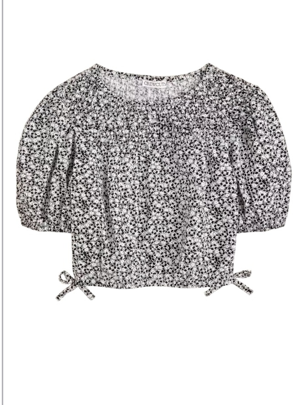 Crewcuts Little Girls Kids Black & White Floral Smocked Puff Sleeve Poplin Top S